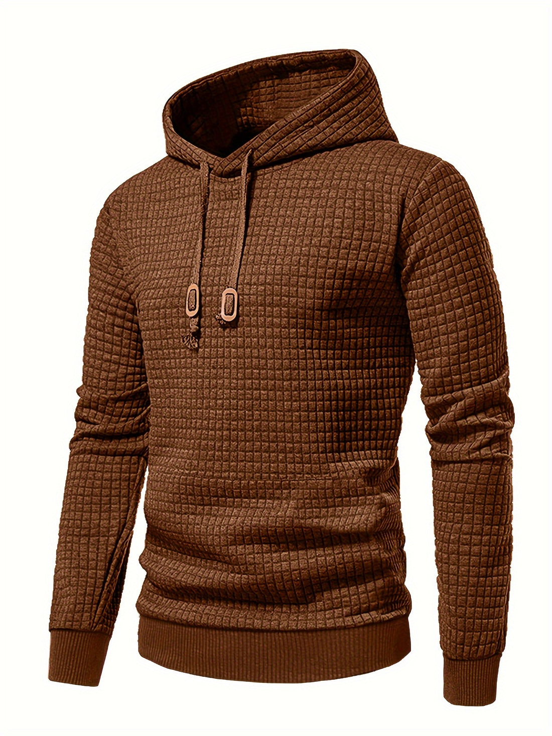 Men’s Waffle Knit Hooded Sweatshirt – Cozy Streetwear Hoodie with Kangaroo Pocket for Fall & Winter