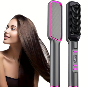 2-in-1 Hair Straightener Brush | Sleek & Shiny Hair