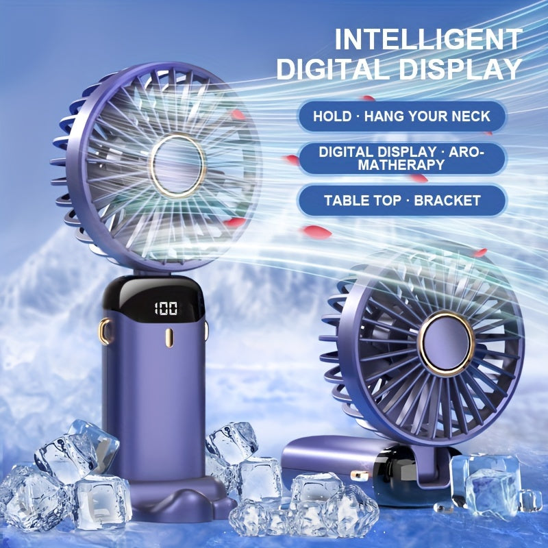 Portable Mini Fan | USB Rechargeable | 5-Speed | LED Display