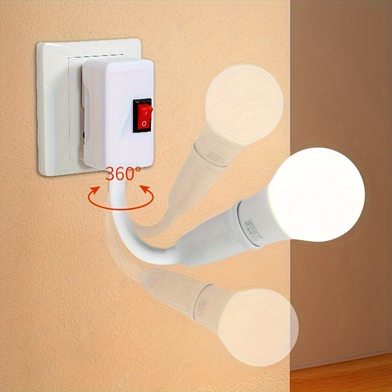 1pc E27 Flexible Universal Screw Lamp Holder - 360-Degree Rotating, Independent Switch, Wall-Mounted Light Socket Adapter with Easy Installation - White, Space-Saving, and Energy-Efficient