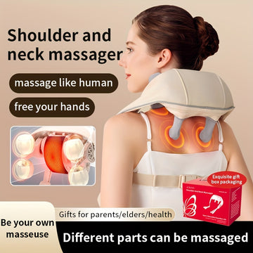 Shiatsu Shoulder and Neck Massager - Electric Acupressure Deep Kneading Massage with Heat for Hands-Free Relief, Ideal Gift for Parents, Elders, Men, and Women