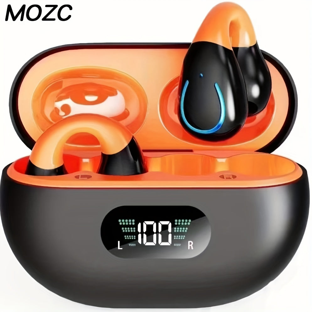 MOZC Bone Conduction Wireless Earbuds – 48-Hour Battery, Clip-On Earphones with Digital Display