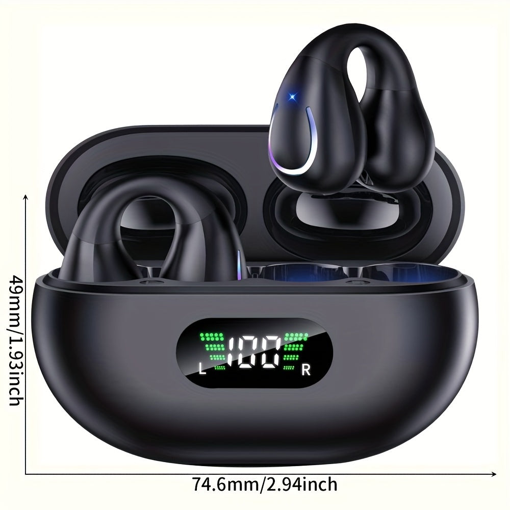 MOZC Bone Conduction Wireless Earbuds – 48-Hour Battery, Clip-On Earphones with Digital Display