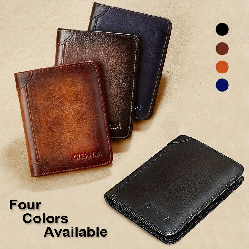 Genuine Leather Trifold Wallet | RFID Protection, Multiple Card Slots, Money Clip